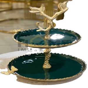 Nouveau support de service de gâteau de fête de mariage classique couleur verte en aluminium or 2 niveaux support de support de gâteau pour les fournisseurs de gros - Product Image 1