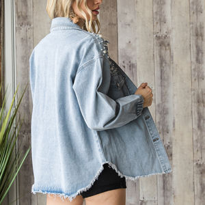 Veste en jean pour femme, style rétro, délavée à l'acide, boutonnée, streetwear - Product Image 6