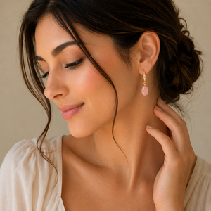Pendientes de Cuarzo Rosa de 31-32 mm con Zirconia, Forma Marquesa, Bisel de Plata 925, Chapado en Oro de 18K - Product Image 5