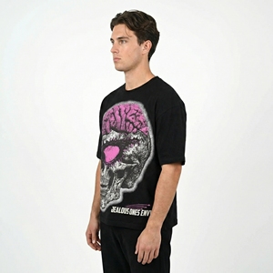 เสื้อยืดโอเวอร์ไซส์สีดำลายกราฟิก ลายกะโหลกสมองสีชมพู ลาย Jealous Ones Envy สไตล์สตรีทแวร์ ลายสยองขวัญ เสื้อยืด unisex ขายส่ง - Product Image 2