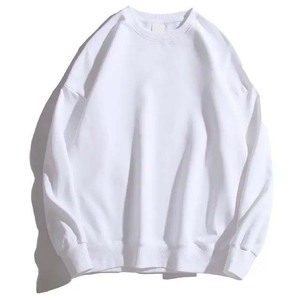 Sudadera de Cuello Redondo para Hombre, Talla Grande, de Algodón Blanco, Estilo Casual, Tejido de Punto, Color Sólido, Corte Regular, para Otoño - Product Image 1