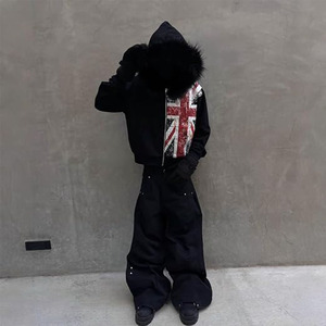 Fur Zip Up Hoodies y2k <b>grunge</b> <b>clothes</b> Vintage Printed Jacket long sleeve Hoodie Fur Collar Fashion Outgoing Unisex - Product Image 3