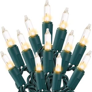 Luci di Natale Mini Trasparenti Certificate UL, 50 Pezzi, con Filo Verde Collegabile per Decorazioni Festive - Product Image 1