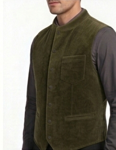 Chaleco de pana para hombre con cuello mandarín, cierre de botones y manga larga - Product Image 5