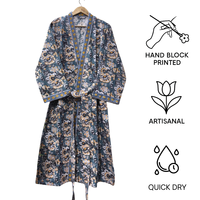 Peignoir en coton gaufré de haute qualité, imprimé pigmentaire, écologique, antimicrobien, séchage rapide, motif floral de luxe