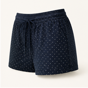 Pantalones Cortos de Salón para Mujer, Personalizados, Azul Medianoche con Puntos, Corte Recto y Relajado, con Cordón Ajustable, de Algodón y Modal, WPSHORT-0002 - Product Image 4