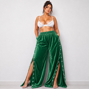 Pantalon en velours doré pour femme, taille mi-haute, coupe droite ample, sexy, coupe-vent, écologique, respirant, longueur intégrale, idéal pour l'été et les soirées, vente en gros - Product Image 5