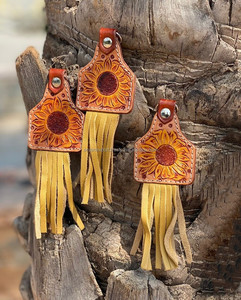 Nouveau Western à la main en cuir daim frange porte-clés Premium haute qualité en cuir véritable porte-clés tournesol Cowgirl porte-clés - Product Image 2