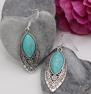 Nikhil Gems NG-033 Antique Silver Peace Pattern Turquoise Drop <b>Earrings</b> 925 Sterling Silver Handmade Gemstone Jewelry Trendy - Product Image 6