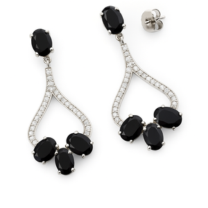 Pendientes de Plata de Ley de Primera Calidad con Baño de Rodio, Diseño Étnico con Engaste de Garra, Únicos con Ónix Negro y Circonita Cúbica, Joyería para Boda - Product Image 2