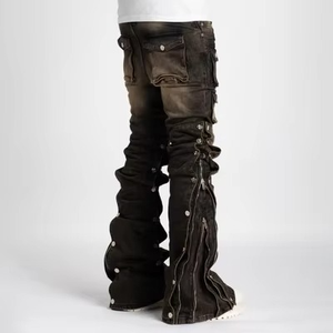 Nuevo Diseño, Jeans Hiphop Personalizados para Hombre, Pantalones Casuales de Corte Acampanado con Hebilla Lateral y Cremallera, Cintura Media, Lavado Claro - Product Image 4