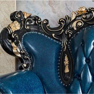 Juego de Sofá Cama de Lujo Plaza, Azul Real con Detalles Dorados, Madera de Caoba Tallada, Relleno de Esponja, Muebles Clásicos Franceses para Sala de Estar - Product Image 5