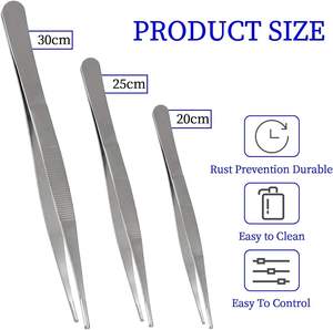 Lot de 3 pinces culinaires professionnelles UBI, extra longues, en acier inoxydable, à dents, durables, pour chef, manucure et usage domestique - Product Image 4