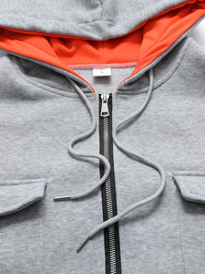 Sweat à capuche noir pour homme, coupe classique, en molleton, avec poches, doublure orange, 100% polyester, respirant, 300g - Product Image 5
