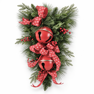 Petefloral <b>Christmas</b> Swag 60x25cm Red Bells Snowflake Bow Decorative <b>Door</b> Hanging - Product Image 2