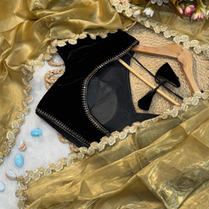 ผ้าจิมิชูสีทองสองโทนเนื้อนุ่มล่าสุดพร้อมคอลเลกชันเสื้อส่าหรีแบบเย็บ - Product Image 2