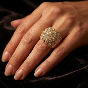 Architectural 18K Solid Yellow Gold Diamond <b>Dome</b> <b>Ring</b> Honeycomb Hexagon Cluster Wide Band For Self-Reward Luxury Gift - Product Image 3