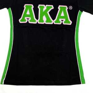 AKA noir Premium chemise femmes grec lettre imprimé tissu de haute qualité coupe confortable décontracté col rond haut - Product Image 5