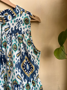 Vestido de manga Ikat con estampado de algodón Floral Vintage de verano con detalle de borlas bordadas Vestido maxi de algodón indio Cintura natural - Product Image 5