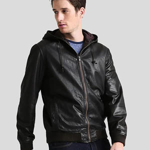 Chaqueta Bomber Personalizada para Hombre, de Cuero Genuino Negro, con Capucha, Corte Ajustado, Piel de Oveja Suave, Estilo Casual Urbano, Abrigo de Invierno - Product Image 1
