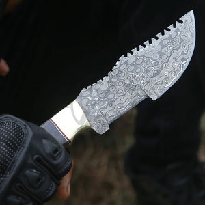 Couteau de chasse tendance en acier de Damas, lame Tracker, manche en bois de corne de bison, lame fixe ambidextre 6 pouces, couteau de survie extérieur - Product Image 4