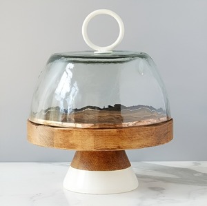 Modern Wooden Cake Stand with <b>Clear</b> Glass Dome and White Base Premium Dessert Display for Bakery Kitchen Party <b>Table</b> Best Sell - Product Image 1