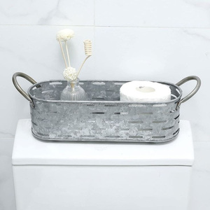 Kitchen Utensils Holder Rectangle Shape Galvanized Finished Metal <b>Caddy</b> With <b>Wooden</b> Handle - Product Image 2