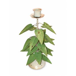 Porte-bougie vintage en métal à motif de feuilles, support décoratif de table fait main, décoration de maison de style farmhouse, centre de table de mariage - Product Image 1
