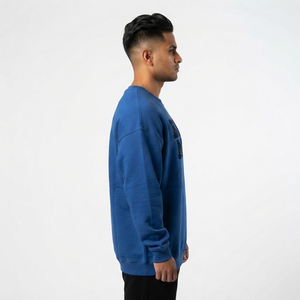 Men's Winter <b>Waterproof</b> Pullover Puff Printing Polyester/Cotton Fleece Drop Shoulder Long Sleeve Oversize Crew Neck Sweatshirt - Product Image 3