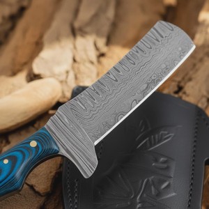 Couteau de boucher de cowboy en acier Damas forgé à la main, couteau de ranch personnalisé OEM à lame pleine, manche en bois avec étui en cuir type pancake - Product Image 4