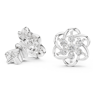 Purecarat Boucles d'oreilles fleur en diamant en or 14 carats Bijoux fins pour femmes - Product Image 3