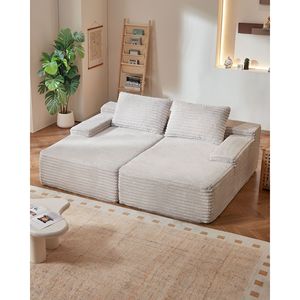 82.7 di grandi dimensioni in velluto a coste Beige sezionale divano Loveseat doppia Chaise Lounge per soggiorno - Product Image 5