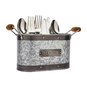 Organizador de Cubiertos para Encimera de Cocina, Porta Utensilios de Metal Galvanizado de Alta Calidad con Asa de Madera, Organizador de Cubiertos - Product Image 6