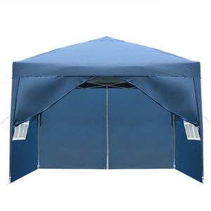 Tenda Pieghevole Blu 3x3m Impermeabile ad Angolo Retto con Due Porte e Due Finestre - Product Image 1