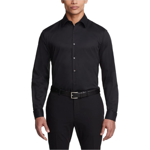 Camisa de vestir elástica de corte ajustado con cuello flexible para hombre, camisa de negocios de manga larga con botones para oficina, trabajo, bodas y ropa formal - Product Image 2