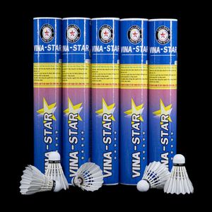 Paquete de 12 Volantes de Bádminton Profesionales Vina-Star, Duraderos, Ecológicos, Estables, de 2 Capas, con Cabeza de Corcho PU y Tubo de Papel - Product Image 1