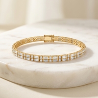 Bracelet tennis pour femme à double rangée de diamants de laboratoire taille baguette et taille brillant, plaqué or ethnique, or jaune 10k 14k 18k