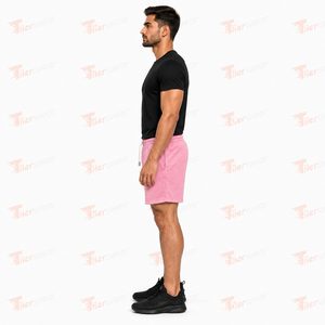 <b>Men's</b> Pink <b>Mesh</b> Bermuda <b>Shorts</b> Mid Waist Drawstring Breathable Casual Athletic Solid Color Front Logo <b>Men</b> <b>Mesh</b> <b>Shorts</b> - Product Image 3