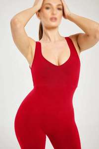 Ropa deportiva para mujer, talla grande, mono de gimnasio con cuello redondo y espalda profunda, elástico, para yoga y entrenamiento, traje deportivo de una pieza. - Product Image 6