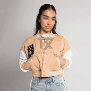 Chaqueta Varsity Corta Personalizada para Mujer, de Invierno, con Estampado en Lona, Piel de Oveja, Impresión por Descarga, Transpirable, de Lana - Product Image 2