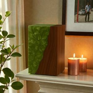 Urne funéraire en résine aquatique et bois de noyer, boîte de crémation artisanale moderne, urne commémorative artistique en résine ondulée pour cendres humaines ou d'animaux - Product Image 5