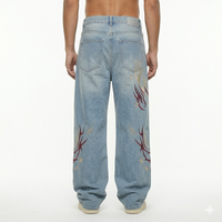 Trend 13 Oz Taşlanmış Kot Pantolon Erkek Vintage Solmuş Ağır Sokak Giyim Tarzı İşlemeli Büyük Beden Bol Özel Düz Renk Baharlık