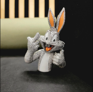 Colgante de Conejo de Plata 925 con Diamantes Cultivados en Laboratorio, Diseño de Conejo de Dibujos Animados con Micro Pavé de Diamantes - Product Image 3