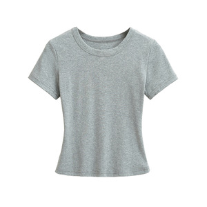 Women's Summer Solid Eco-Friendly Slim Fit Round Neck Short-Sleeved Breathable Knitted Hip Hop Workout <b>T</b>-<b>Shirt</b> - Product Image 5