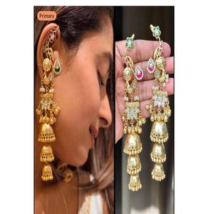 Pendientes Largos de Lujo con Baño de Oro y Moissanita, Calidad Premium, Hermosos Pendientes Kundan para Mujeres y Niñas, Ideales para Bodas y Fiestas - Product Image 2