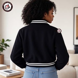 Chaqueta de Motociclista para Mujer, Marca Zeta Phi Beta Sorority, Bordada, Sólida, con Cuerpo de Lana y Mangas de Cuero, Acolchada y Resistente al Viento - Product Image 2