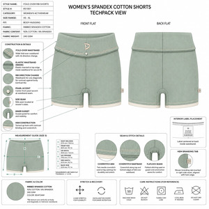 Shorts Deportivos de Lona para Mujer, Cintura Baja, Color Verde Sólido, Transpirables, Ecológicos, con Cierre de Cordón y Detalle de Botón de Perla, en Spandex/Algodón - Product Image 5