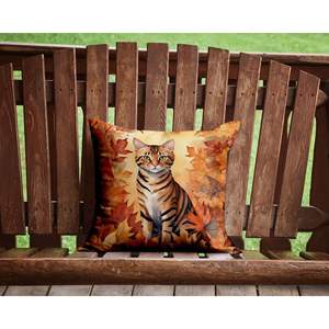 Toyger Cat in Fall Leaves Almohada decorativa 14x14 Interior Exterior Lavable a máquina para sofá Cama y decoración de patio - Product Image 2