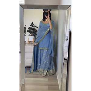 Top-Ensemble Plazzo et Dupatta avec broderie lourde Taille XL pour un look de fête - Product Image 4