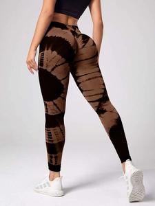 Leggings de yoga mi-taille pour femme, longueur intégrale, couleur bordeaux, en Spandex et Polyester, extensibles dans les quatre sens, taille élastique avec cordon de serrage - Product Image 3